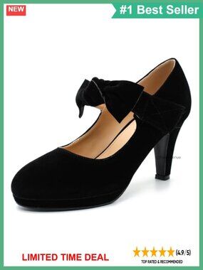 Women's Mary Jane Platform Pumps Chunky High Heel Bow Strap Retro Dress Shoes